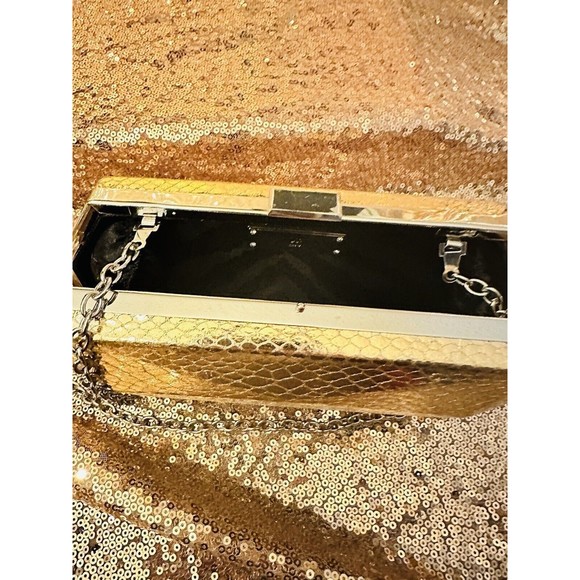 I.N.C. Copper Rose Gold Silver Colored Geometric Textured Clutch Evening Bag - Picture 4 of 7